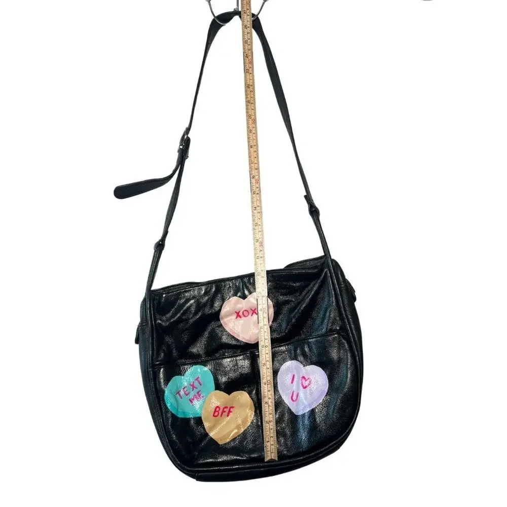 Black Leather Hand Painted Sweethearts Purse Graphic Cheeky Whimsy Pop Art